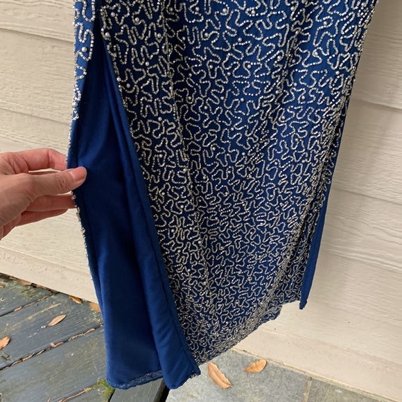 BEADS BEADS Two Piece Beaded Gown Blue and Silver Skirt and Top - Picture 3 of 8